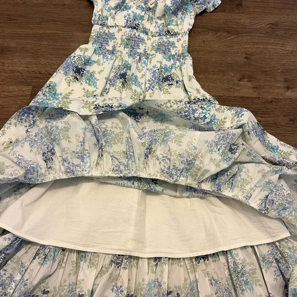 NWT Abercrombie Cap Sleeve Smocked Waist Floral Midi Dress White Floral - Small - Picture 6 of 8